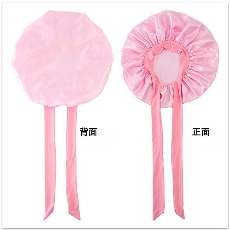 Cross-Border European And American Trend Solid Color Tie Sleep Elastic Wide-Brim Satin Bow Round Hat Hair Protection_voghion.com