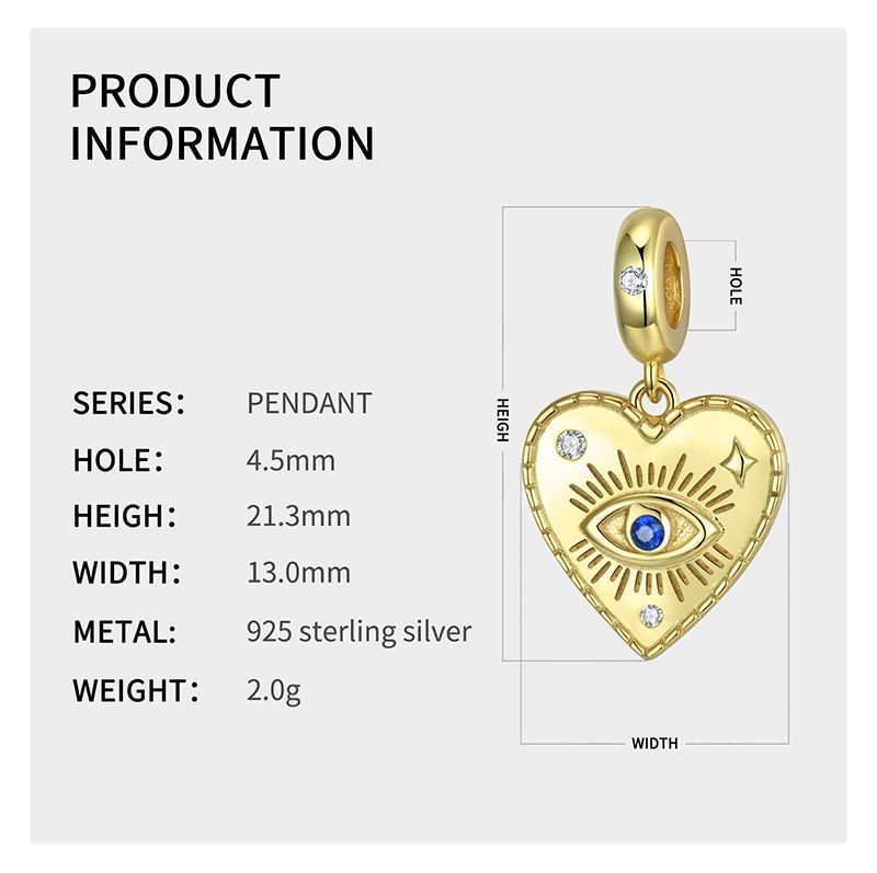 Joyería para mujer, Charms mágicos con forma de corazón de ojo de demonio, plata de ley S925, chapado en oro, colgante, pulsera, accesorios DIY_voghion.com