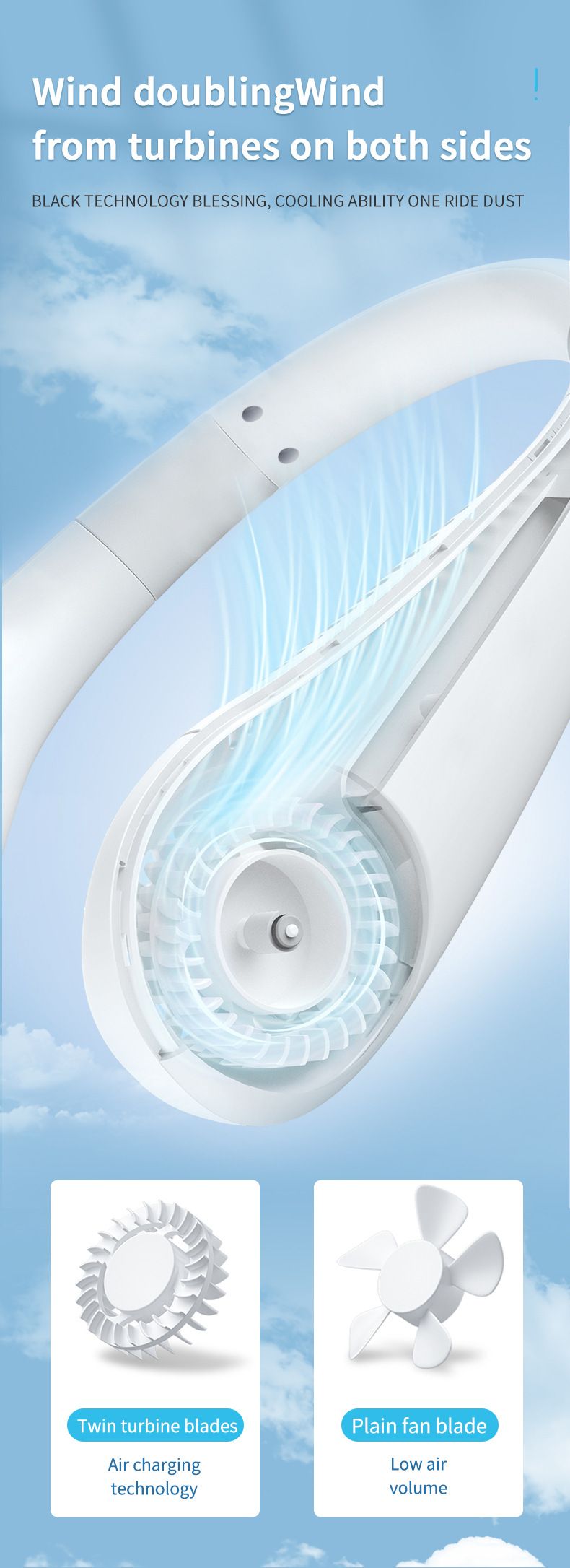 Ventilator de gât din silicon Ventilator de gât portabil fără lame_voghion.com