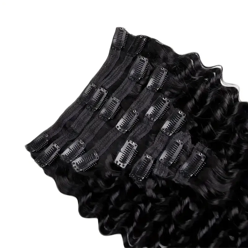 Deep Wave Clip-In-Extensions aus Echthaar für Frauen, 8 Stück, lockig, dicke Enden, 120 g/Set, 18 Clips_voghion.com