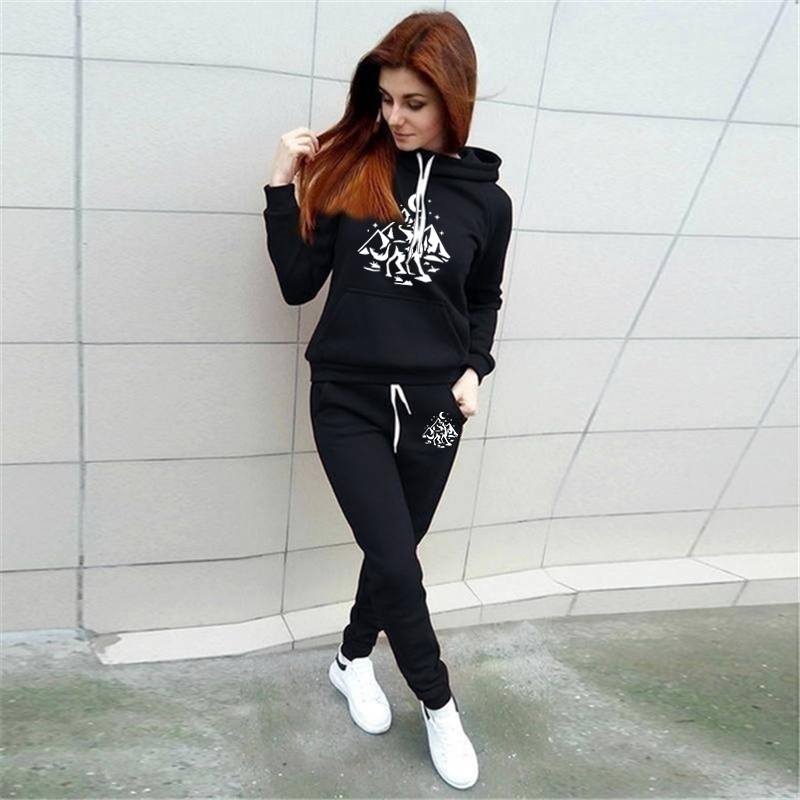 Pantaloni Set Pullover Felpa con cappuccio da donna + pantaloni della tuta Felpa in due pezzi_voghion.com