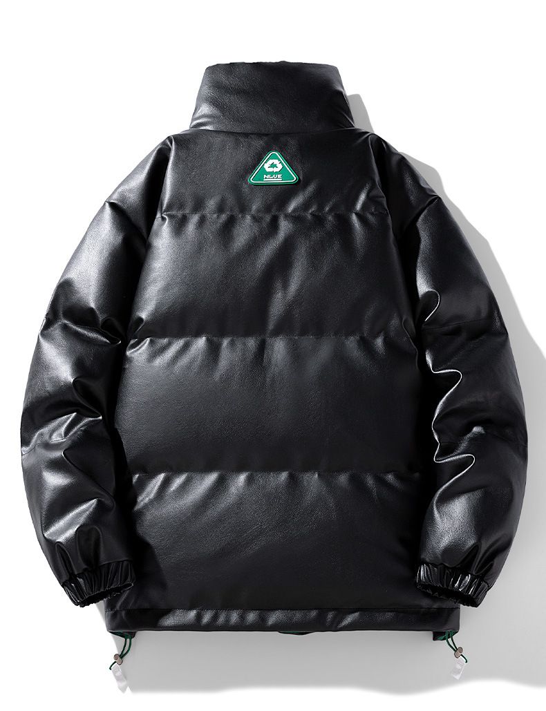 Giacca imbottita in piuma d'anatra bianca da uomo in pelle PU con colletto rialzato, modello invernale 2025, alla moda_voghion.com