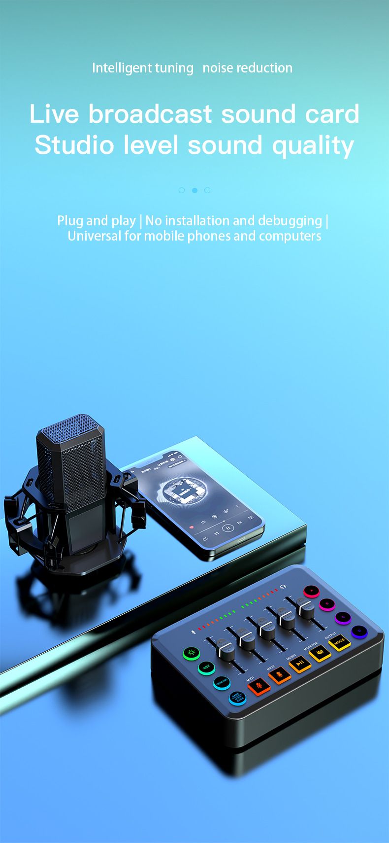 Zvočna kartica za snemanje angleškega petja F9, vse platforme, dinamični kondenzatorski mikrofon, 48V mikrofon_voghion.com