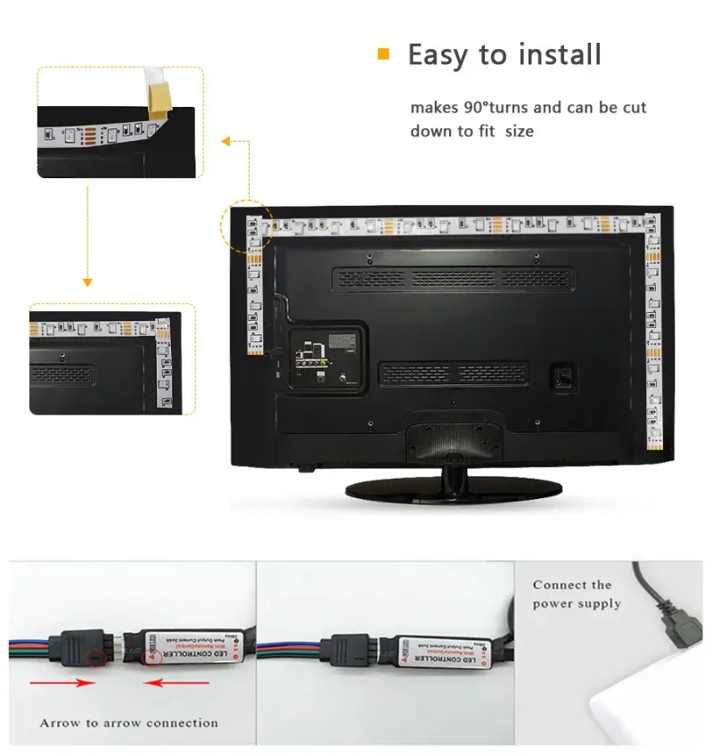 Tira de luces LED USB con control por aplicación que cambia de color, luz LED RGB 5050, cinta flexible para decoración de habitaciones, diodo de retroiluminación de TV_voghion.com
