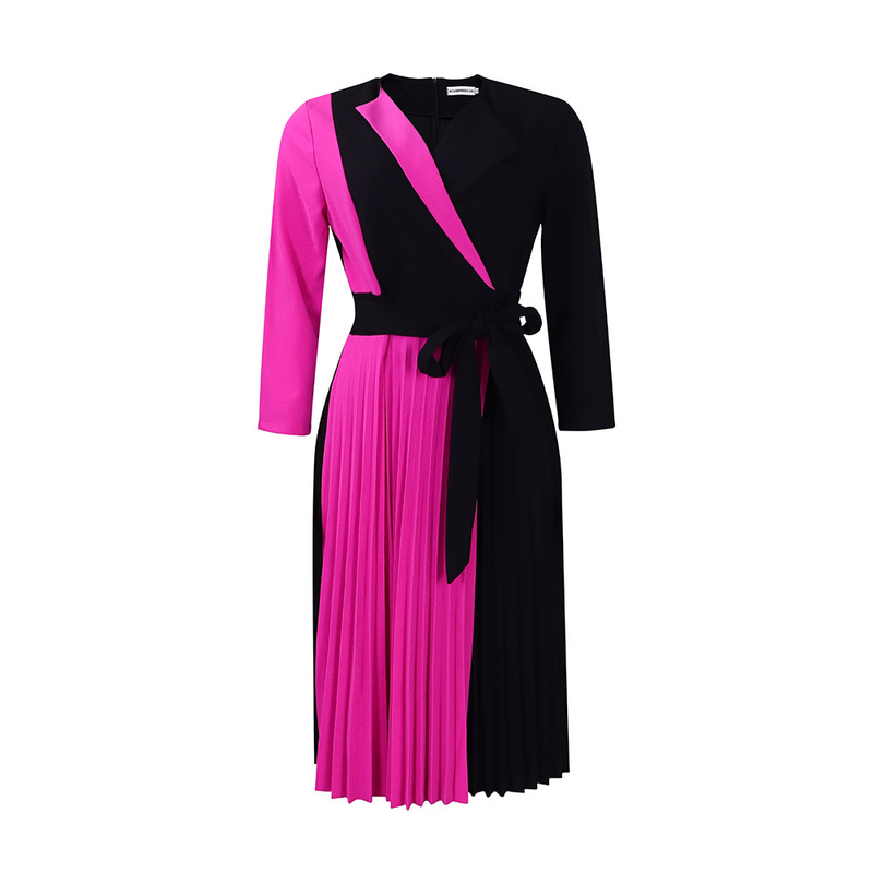 Women's fashion temperament color matching strap pleated skirt elegant_voghion.com