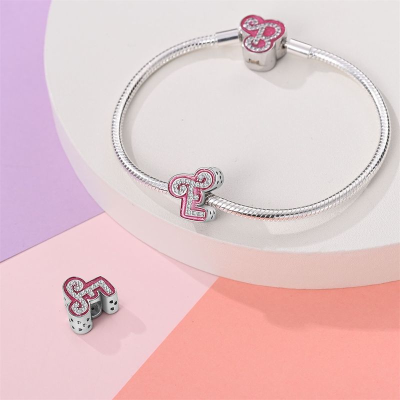 Damenschmuck Rosa Englischer Buchstabe Anhänger Perlen DIY Schmuck Zubehör Armband Kupfer plattiert 925 Silber_voghion.com