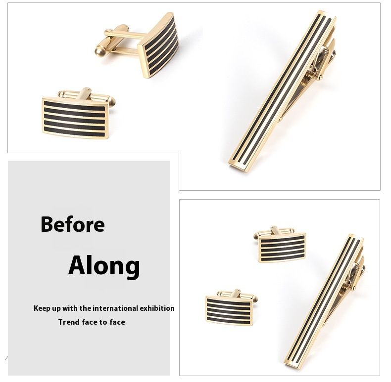 Minimalistisches Manschettenknopf-Set aus gestreiftem goldenem Metall für Herren, europäisches und amerikanisches Mode-Business-Manschettenknopf-Set_voghion.com