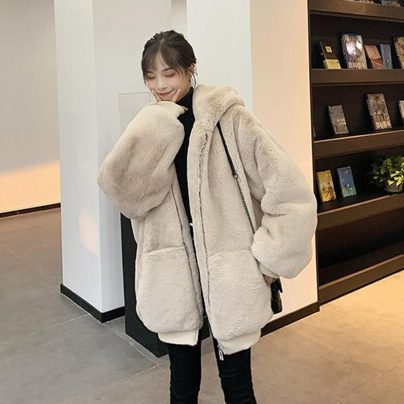 Lucyever, abrigo con capucha de piel sintética de invierno para mujer, chaqueta de piel sintética cálida informal de Color sólido, chaqueta gruesa peluda a la moda para mujer_voghion.com