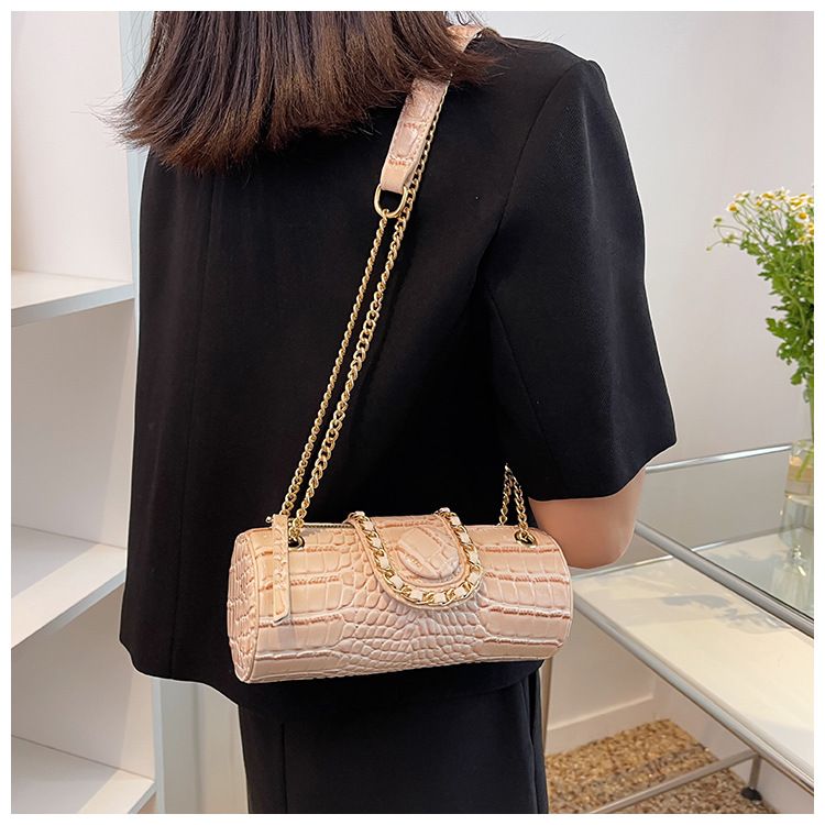 Sac seau rond à bandoulière avec chaîne et motif pierre pour femme, design tendance de niche cette année_voghion.com