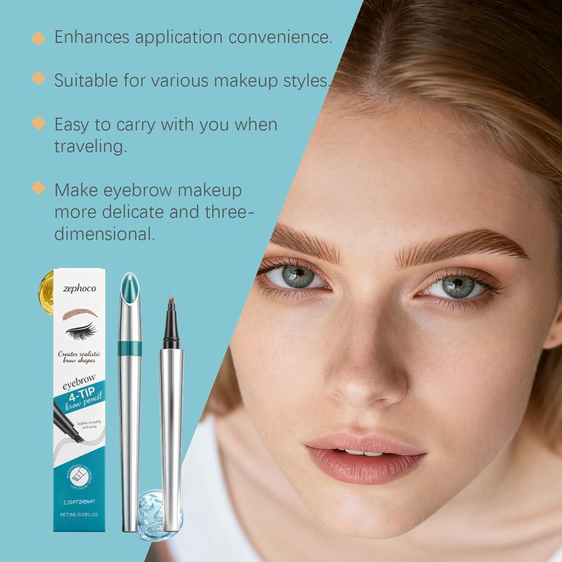 Zephoco Light Brown Four-Pronged Eyebrow Pencil Daily Travel Non-Smudge Natural Hair Flow Three-Dimensional Color Easy_voghion.com