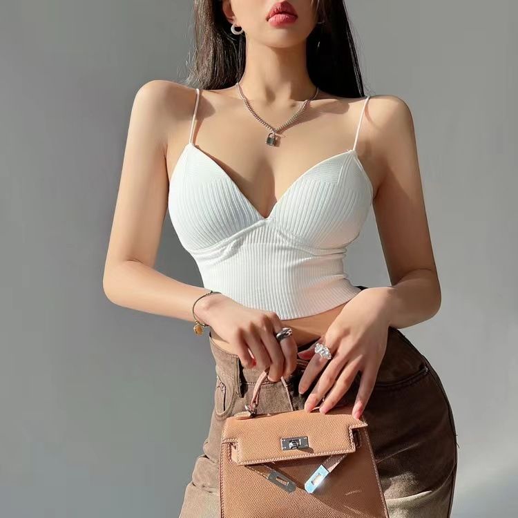 Sexy Pure Desire Deep V Camisole With Chest Pads Women, Summer Tight-Fitting Short Top For Outerwear Or Layering_voghion.com
