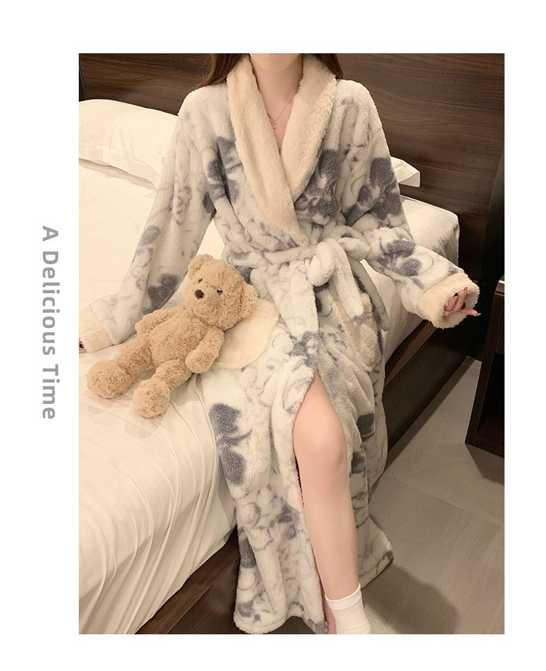 nightgown Women's Autumn And Winter Thickened Loose And Comfortable High-end Women's Bathrobe_voghion.com