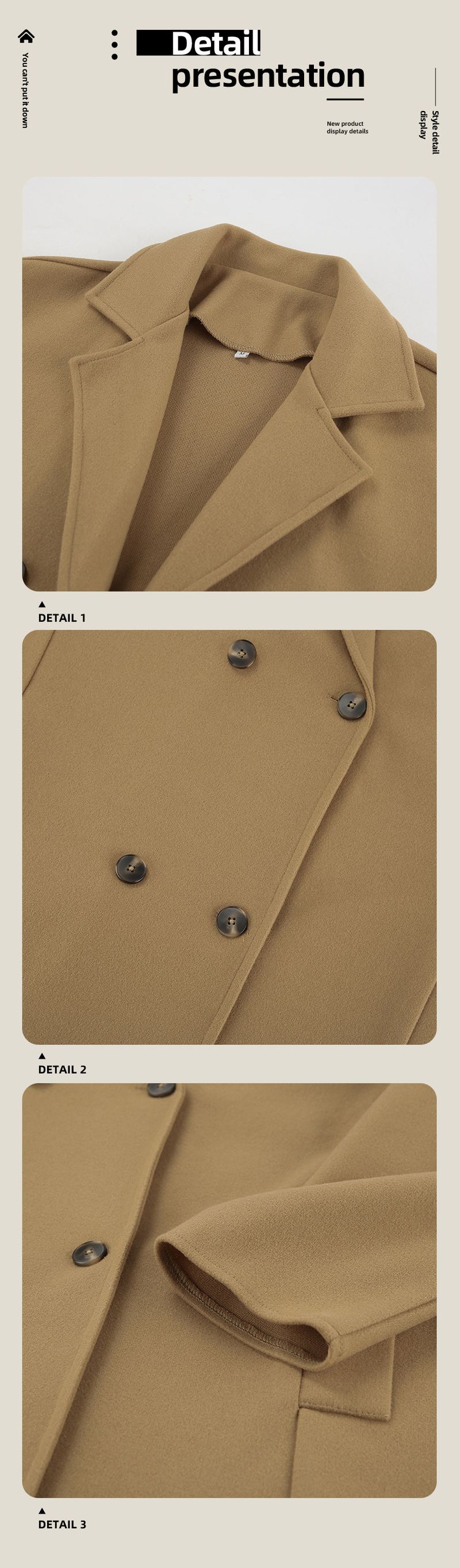 2025 Herbst-Winter-Wollmantel, mittellang, locker, verdickt, braun, zweireihig, Wolljacke, Pendler-Damenbekleidung_voghion.com