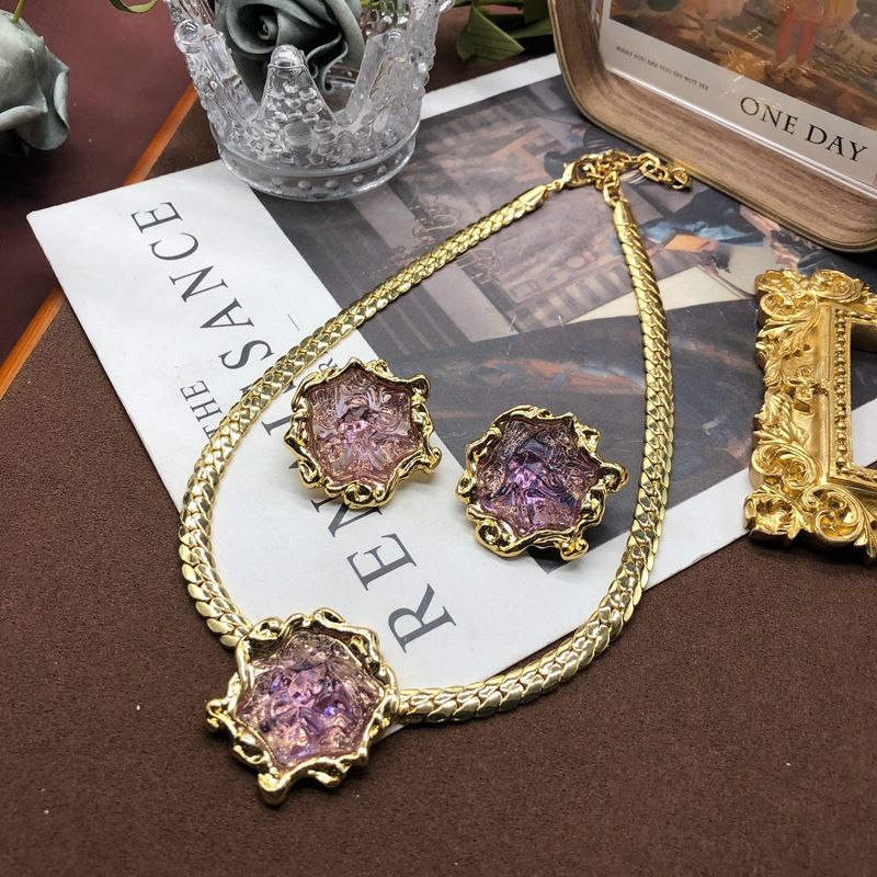 Vintage Necklace, Earring Set, High-end And Exquisite, Hot Selling Accessories, Purple Lava Jelly, Copper, Sweater_voghion.com