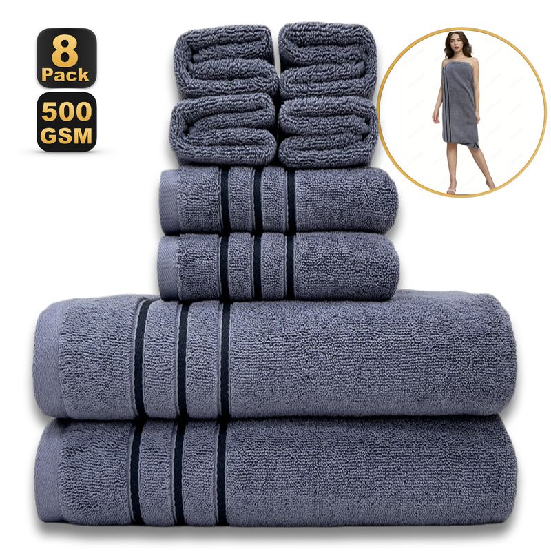 8-Piece 100% Cotton Towel Set - Includes 80x160cm Bath Towel & Face Towels Super Soft & Highly Absorbent For Bathroom & Spa_voghion.com