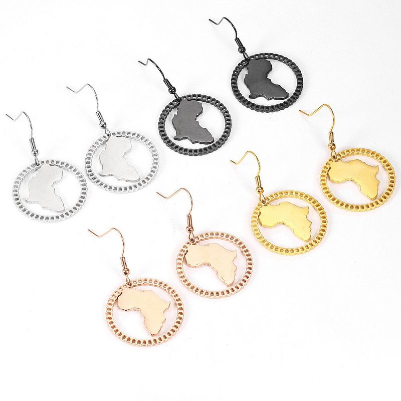 Orecchini a forma di mappa da donna in acciaio inossidabile, semplici e cavi, con gancio per pesce, design creativo_voghion.com
