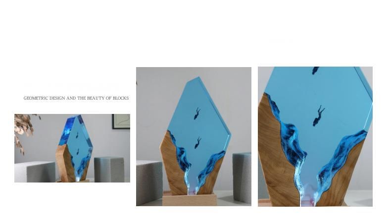 Grot Walvisduiker Bureau Ornament Marine Kunst Ambacht Massief Houten Hars Lamp Verjaardagscadeau Decoratie_voghion.com