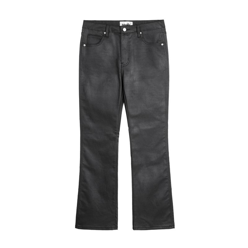 Glänzende, gewachste Schlaghose für Herren im lässigen Stil, angesagter amerikanischer High-Street-Look, einfarbig, locker geschnitten_voghion.com