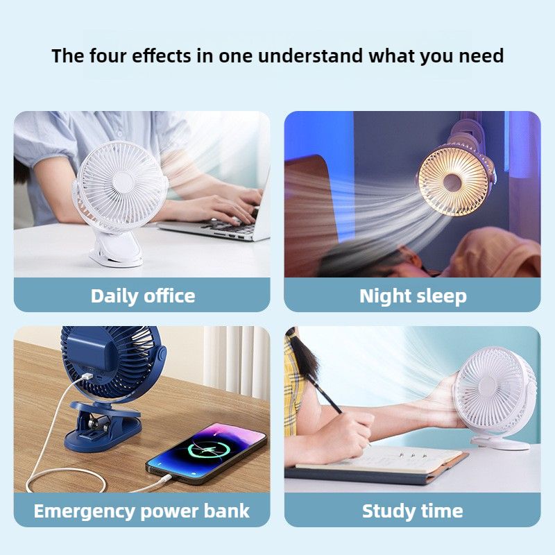 6-tommer Clip Fan Mini Bærbar Opladning Lang Batterilevetid Ventilator, Office Desktop Sovesal Stor Wind Silent Fan_voghion.com