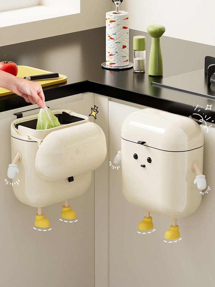 9L/12L DIY Cremefarbener Wand-Mülleimer für die Küche mit Deckel für Lebensmittelabfälle und Badezimmer, kein Verbiegen, hohes Erscheinungsbild_voghion.com