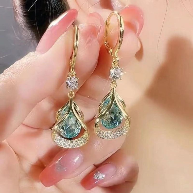 Orecchini pendenti a clip con pietra occhio di gatto di alta qualità, geometrici, leggeri, eleganti e di lusso, per assottigliare il viso._voghion.com