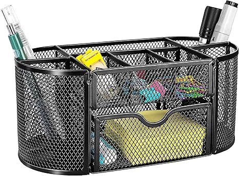 Basics Mesh Desk Office Organizer, Black, 9.25" X 4.53" X 3.94"_voghion.com