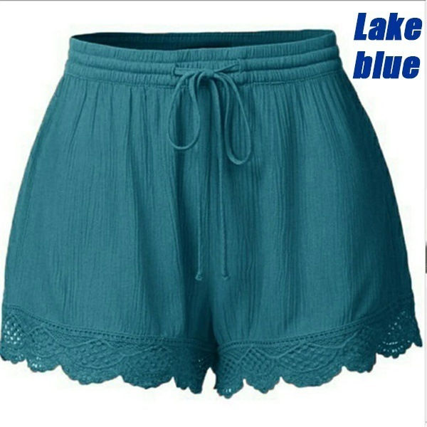 Women's solid color lace up shorts with casual pants_voghion.com