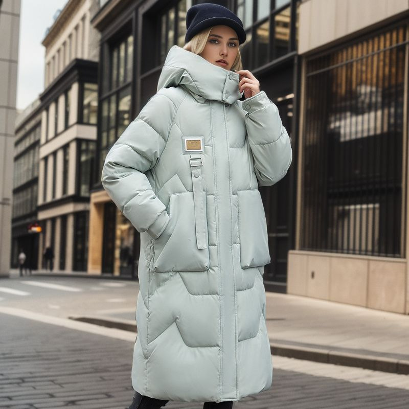 Damen Steppjacke mit abnehmbarer Kappe, mittellang, über dem Knie, verdickte warme Jacke_voghion.com