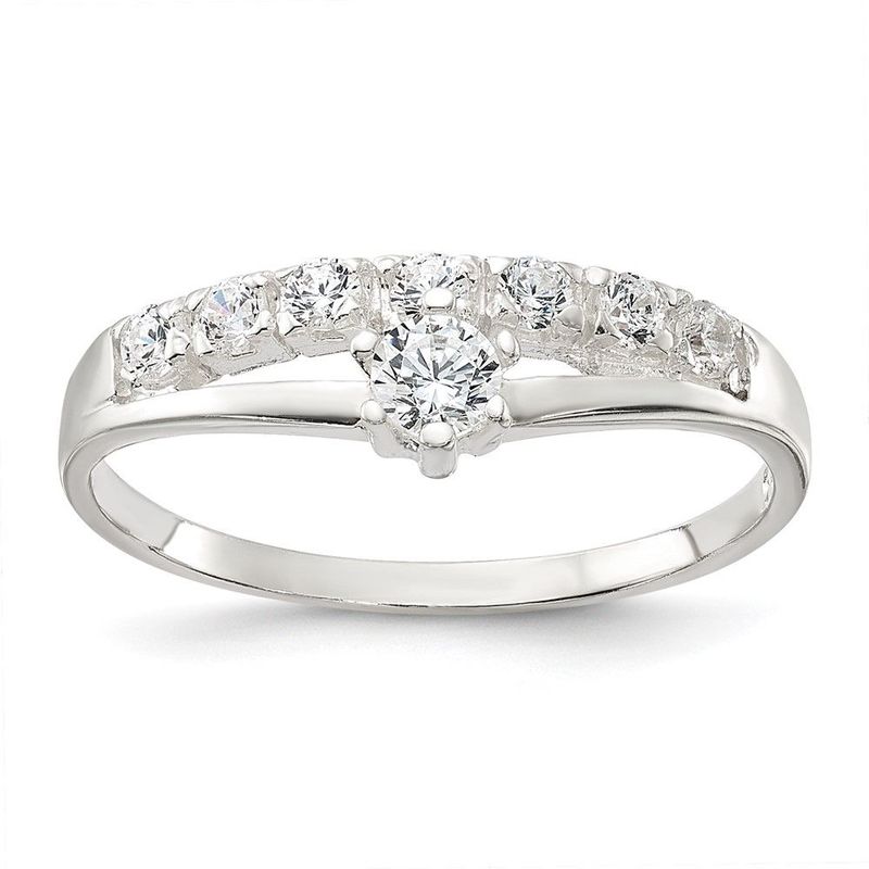 Sterling Silver Row And Solitaire CZ Ring_voghion.com