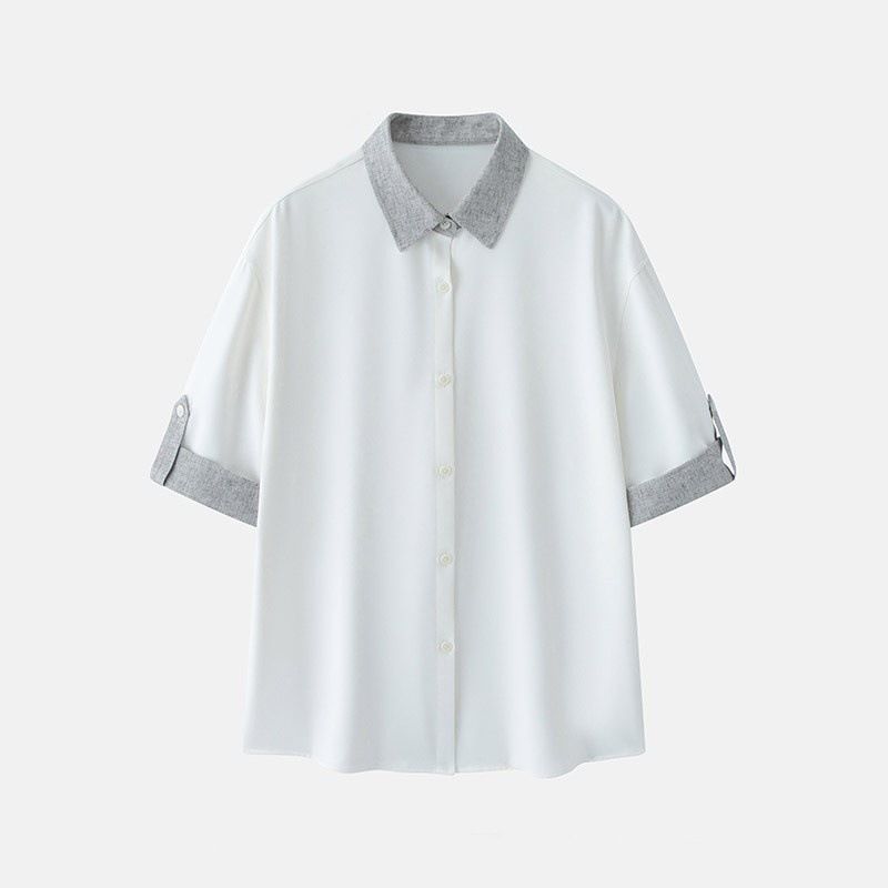 Camicia casual da uomo a maniche corte - Tessuto misto chiffon slim fit, leggera e traspirante per l'estate, alla moda con design del colletto_voghion.com