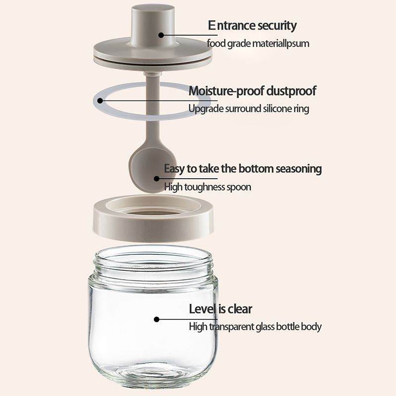 Barattoli per spezie in vetro, organizer per condimenti da cucina, bottiglia con cucchiaio, coperchio, pennello per olio, set di contenitori per salsa di soia e miele, saliera e pepiera_voghion.com