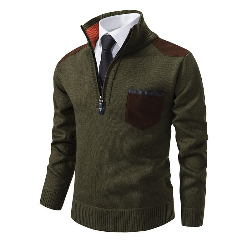 Men's Clothing autumn and winter men's stand up collar thickened sweater knitted pullover large size half zip knitted tops men_voghion.com