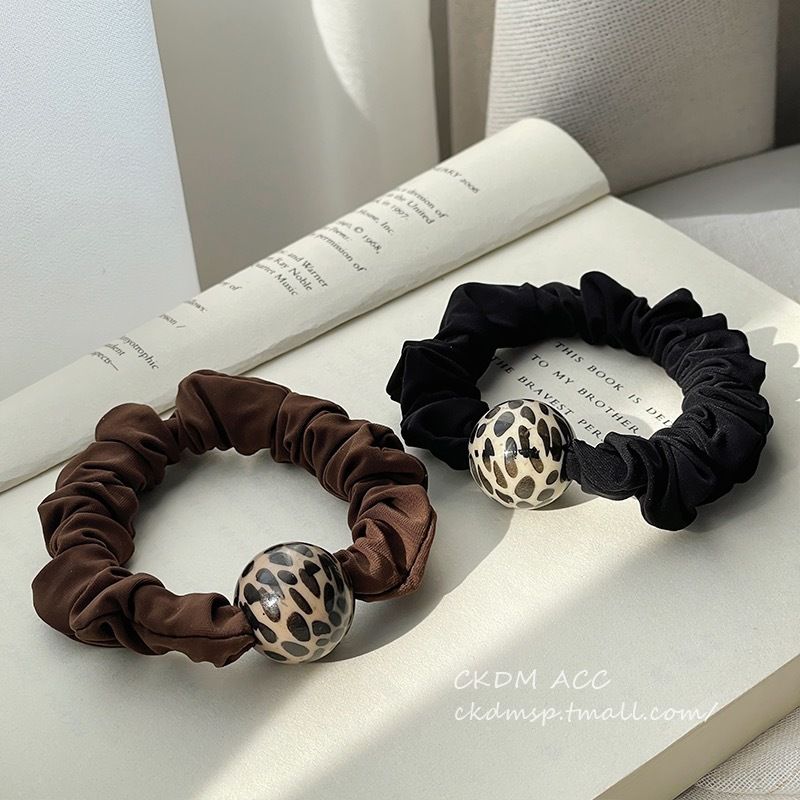 Fascia per capelli unisex con stampa leopardata e perle per l'intestino crasso, elastico per capelli di alta qualità, elastico in gomma, elastico per capelli antitraccia, accessorio per capelli da donna_voghion.com