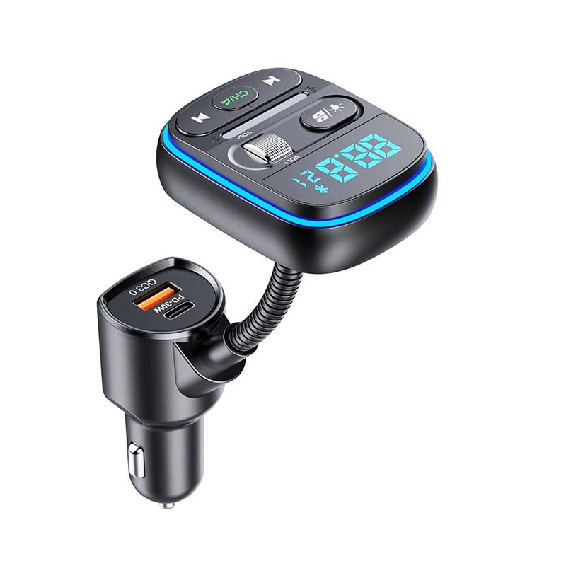 Wireless BT Adapter: 7 Color Backlit, 2 LED Display, QC3.0 Type-C USB Car Charger, FM Transmitter & AUX Radio Receiver,_voghion.com