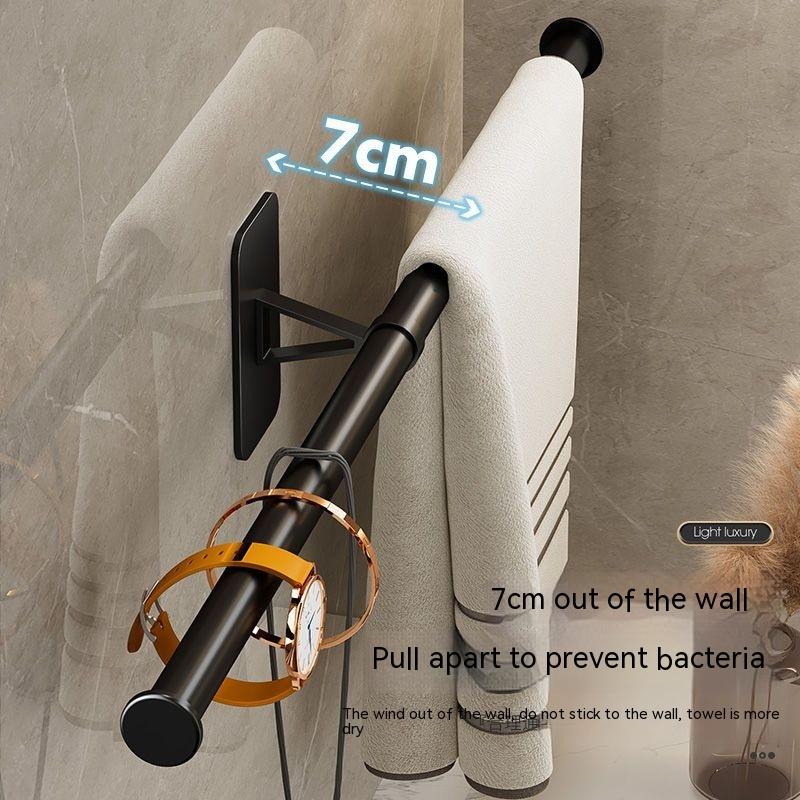 Towel gun, gray towel rack, non perforated bathroom storage rack_voghion.com