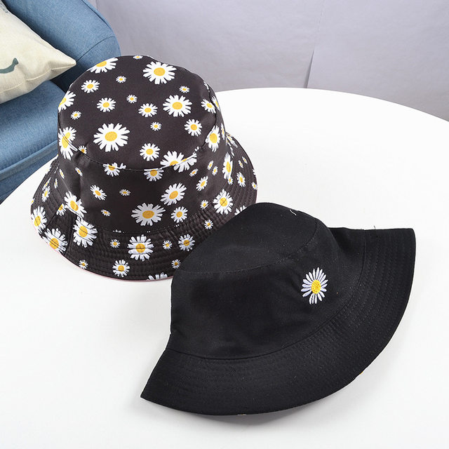 Daisies Embroidered Buckets Hat Cow Women Transparent Lace Flower Beach Panama Hats Top Snapback Fashion Daisy Sun Cap Summer_voghion.com