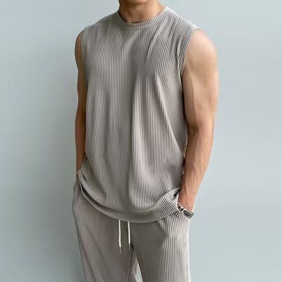 Herren-Sportanzug aus Eisseide, ärmelloses T-Shirt, hübscher, hochwertiger, zweiteiliger Anzug für Herren-Sportbekleidung_voghion.com