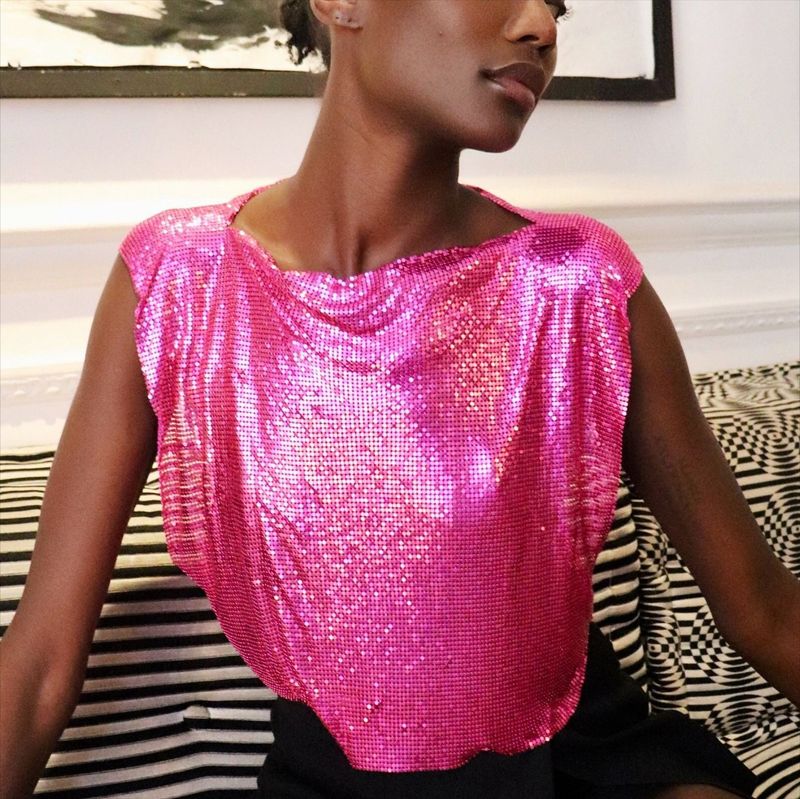 Women's metallic sequin top hot girl vest music festival party sweet and spicy style vest_voghion.com