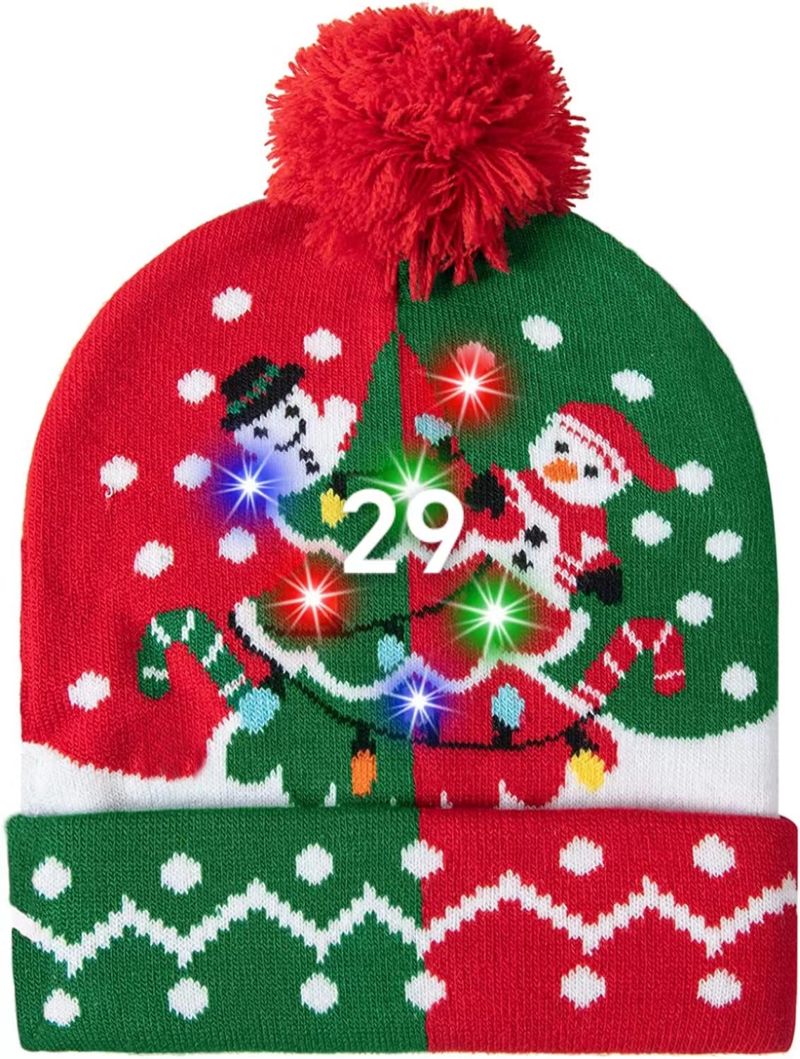 2024 Nieuwe Jacquard LED Wollen Herfst/Winter Warme Gebreide Kerstmuts_voghion.com