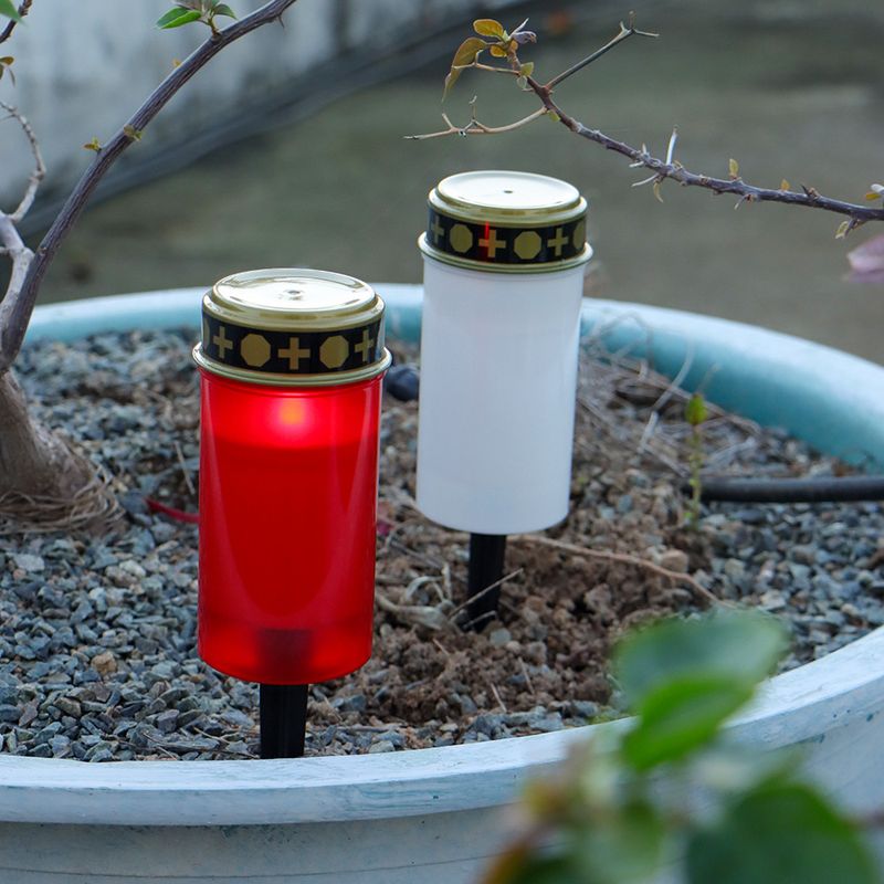 Waterproof LED Memorial Candle Light For Graves - Battery Operated Flashing Warm White Light - Plastic Religious Prayer Light With Ground Stake_voghion.com