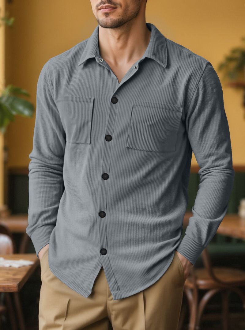 Herren-Cordhemd mit Knopfleiste – Slim Fit im Workwear-Stil, maschinenwaschbar und atmungsaktiv (S–XXXL, einfarbig, Vintage Casual Essential)_voghion.com
