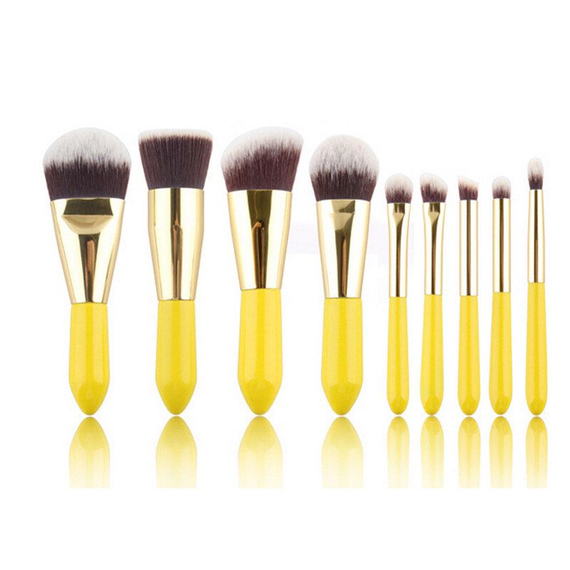 9-teiliges Reise-Make-up-Pinsel-Set, gelb oder rosa, kurzer Griff, Puder, Rouge, Lippenpinsel-Set, Beauty-Make-up-Tools_voghion.com