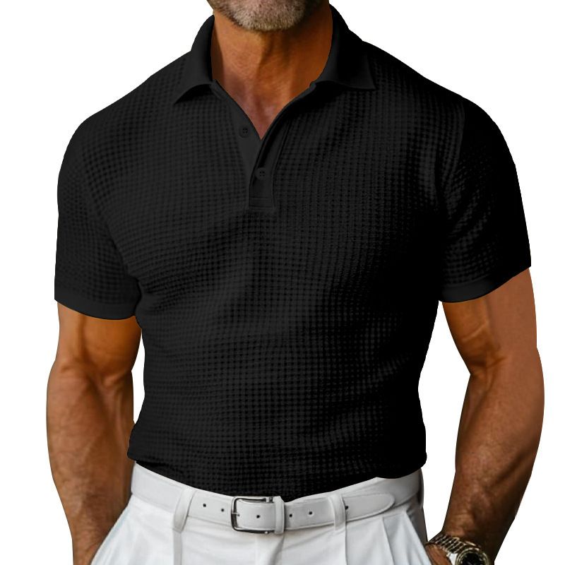 24 Polo Shirt Short Sleeve Summer Plus Size Turn-down Collar Button Slim Fit Waffle Texture Men's T-Shirt_voghion.com