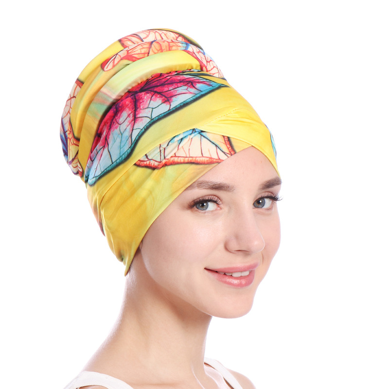 Women's Hats turban hat, leaf cotton chemotherapy cap, back hair bun cap in stock_voghion.com