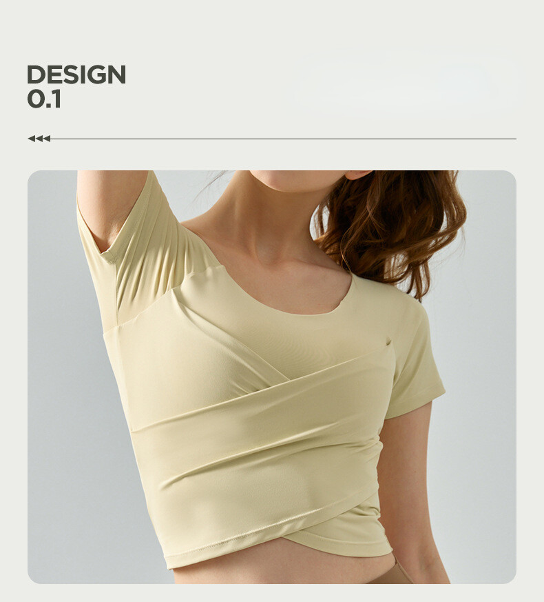 SUPERFLOWER Quick Dry Top Yoga and Fiess T-Shirt with Cross Fold and Chest Fixed Pad for Women_voghion.com