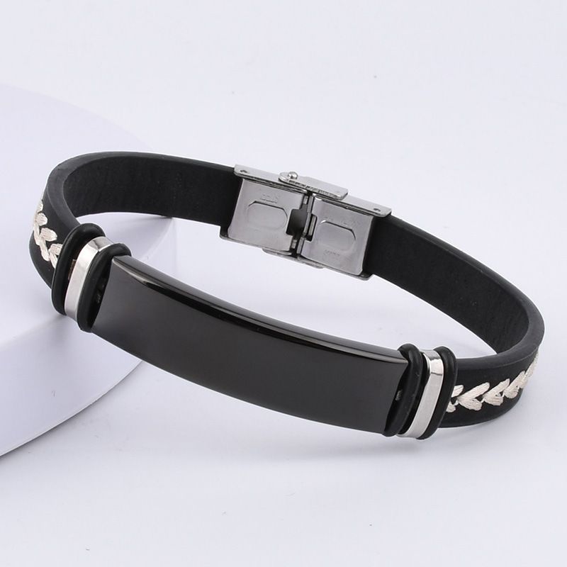 Bracciale unisex in acciaio inossidabile con incisione personalizzata in titanio, in corda intrecciata in pelle da uomo_voghion.com