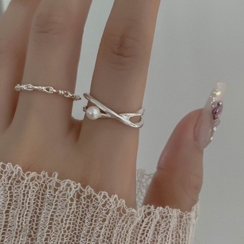 S Pure Silver Small Pearl Ring Niche Design Plain Band Stackable High-end Fashion Personality Open Gentle Elegant_voghion.com