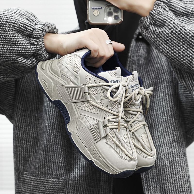 Scarpe da corsa sportive e per il tempo libero con suola spessa, per uomo, estive 2025, traspiranti, grigie, per papà e studenti_voghion.com