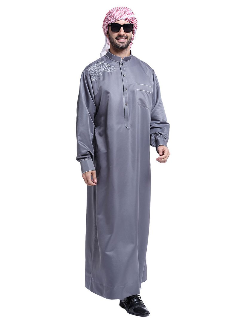 Ropa de hombre Caftán musulmán de moda bordado con cuello alto para hombres_voghion.com