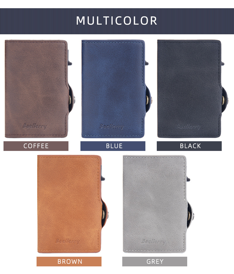 Baellerry Card Holder Buckle Side Push Anti-magnetesch an Anti-Déifst Card Holder Rfid Short Automatic Card Holder_voghion.com